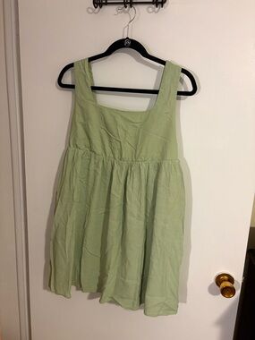 And Now This -green cotton smock  mini dress